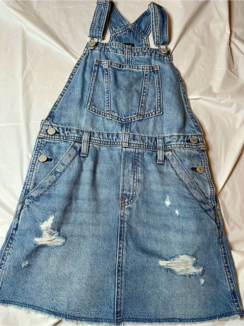 GAP Light Blue Distressed Denim Overall Dress